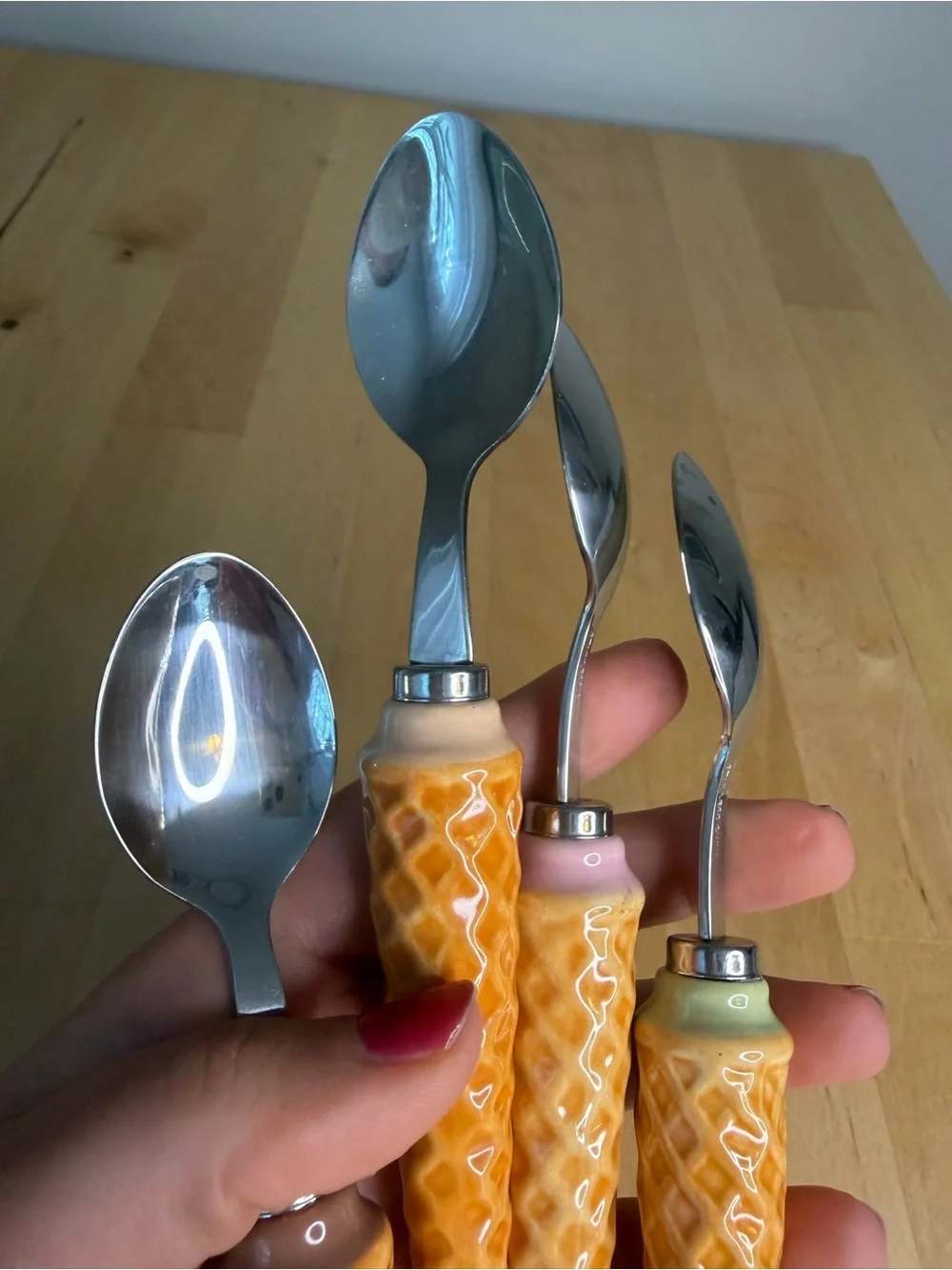 Ice Cream Cone Handle Dessert Spoons - Set of 4